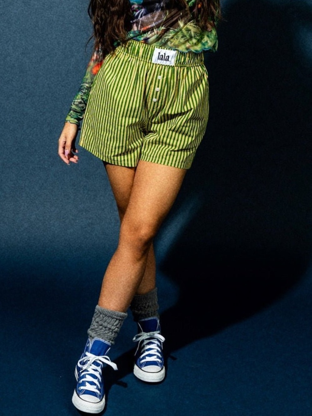 EXCELLENT CONDITION DRESSED IN LALA CITRUS STRIPE BOXER SHORTS, L/XL